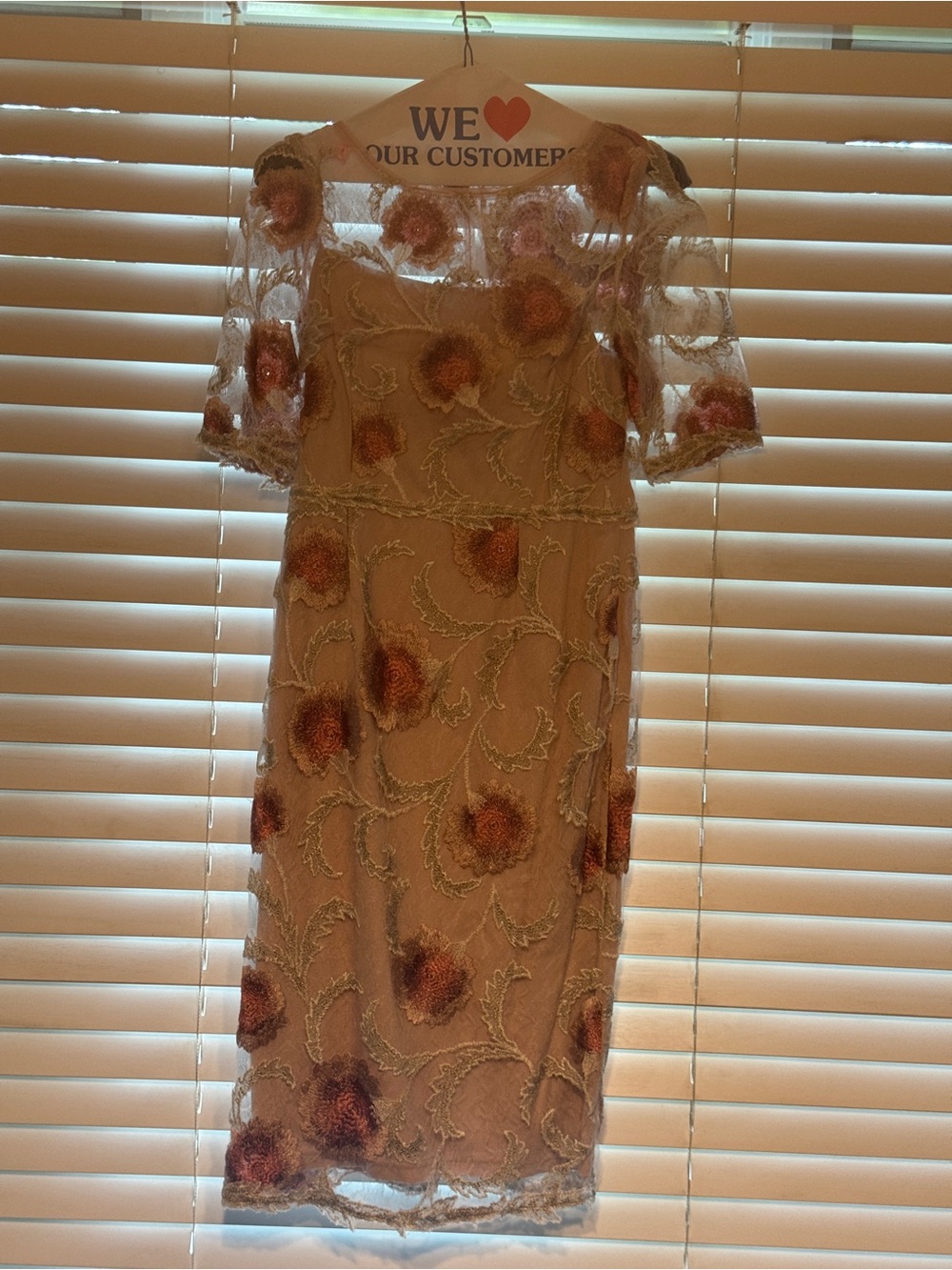 Adrianna Papell Ivory Midi Dress with Blush Floral Appliqué